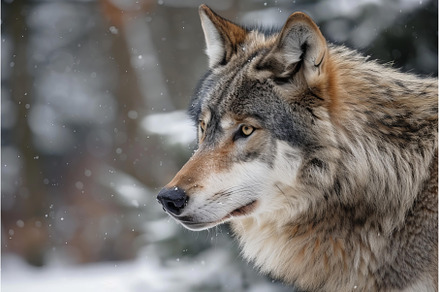 Grey wolf looking away during, an Animal Photo by Ylivdesign