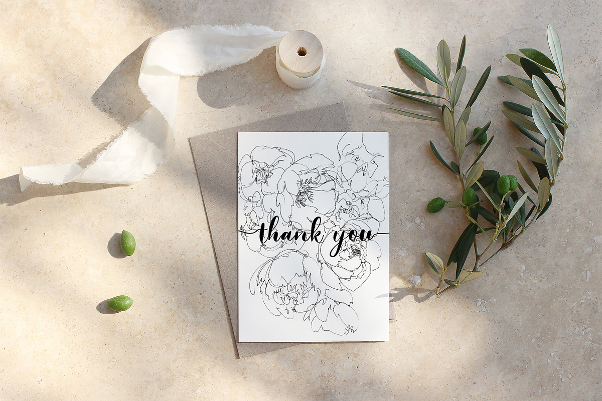 8 peony flowers thank you card, a Card Template by TurquoiseDesign (Photo 1 of 4)