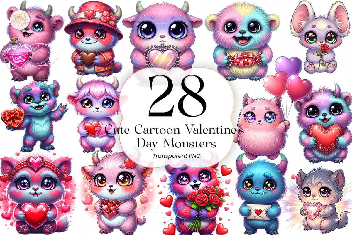 Cute Valentine Monster PNG Clipart, an Animal Illustration by KennedyStudio (Photo 1 of 5)