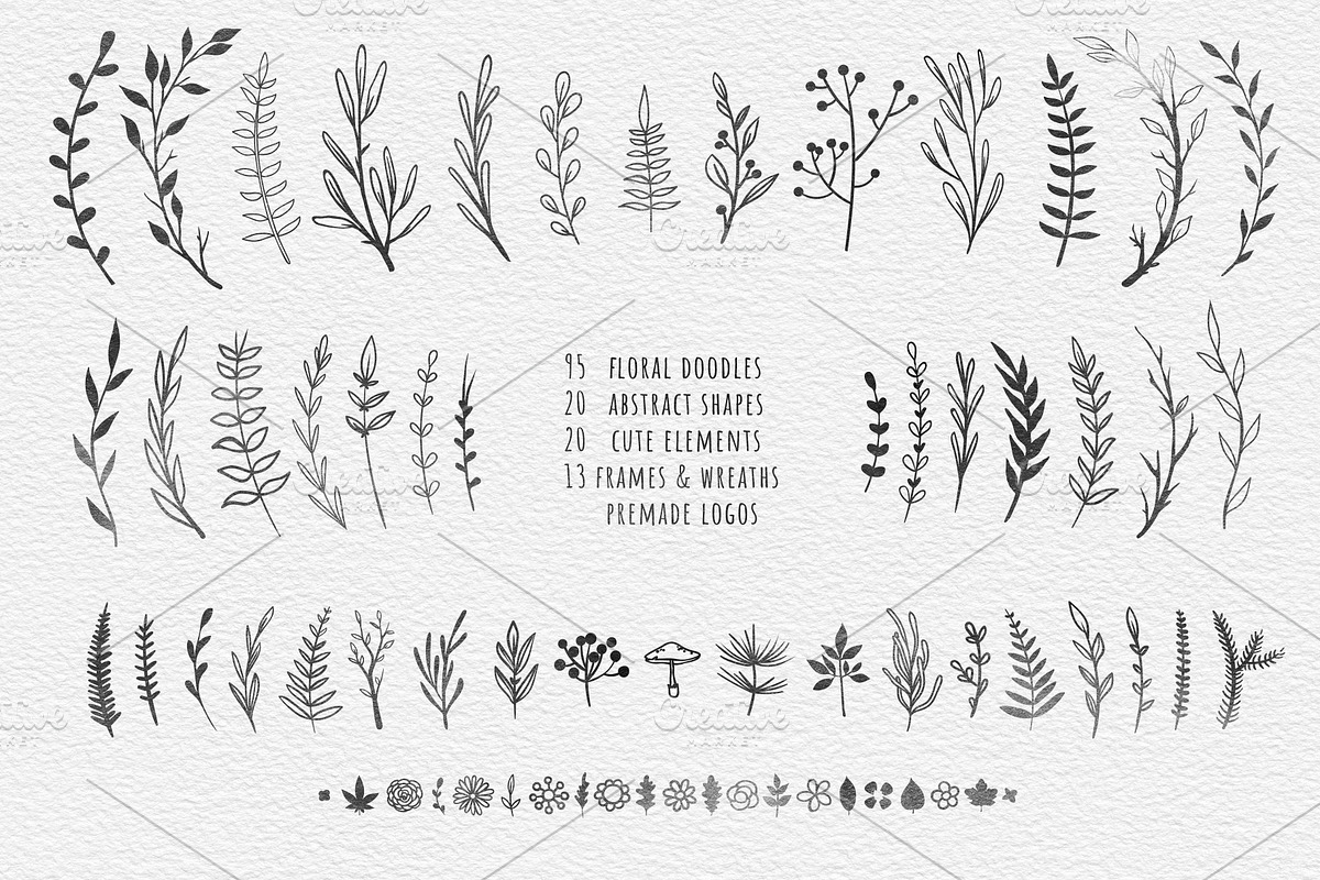 Rustic floral doodles and logos, an Animal Illustration by harmonia_green_art (Photo 2 of 12)