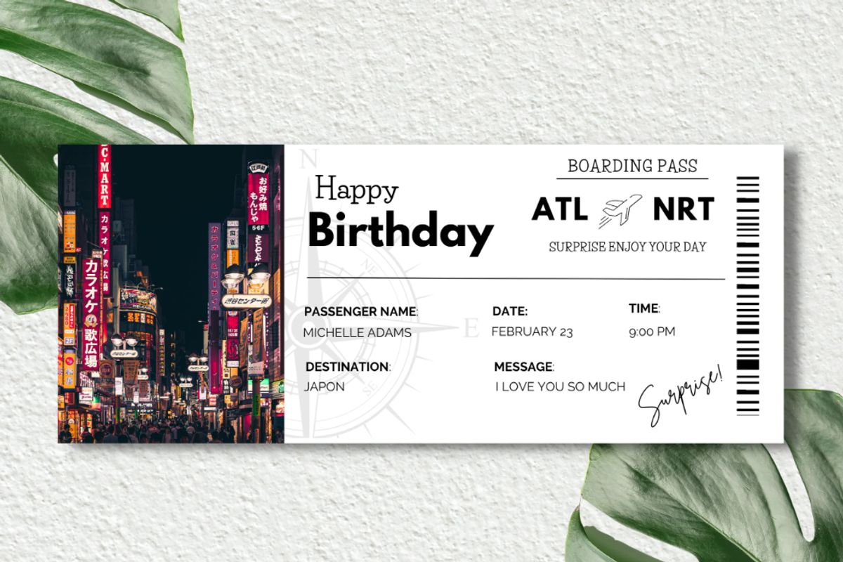 Happy Birthday Gift Boarding Pass, a Card Template by YasdeyDesigns (Photo 1 of 8)