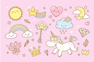 Kawaii rainbow elements. Cute, an Illustration by LadadikArt