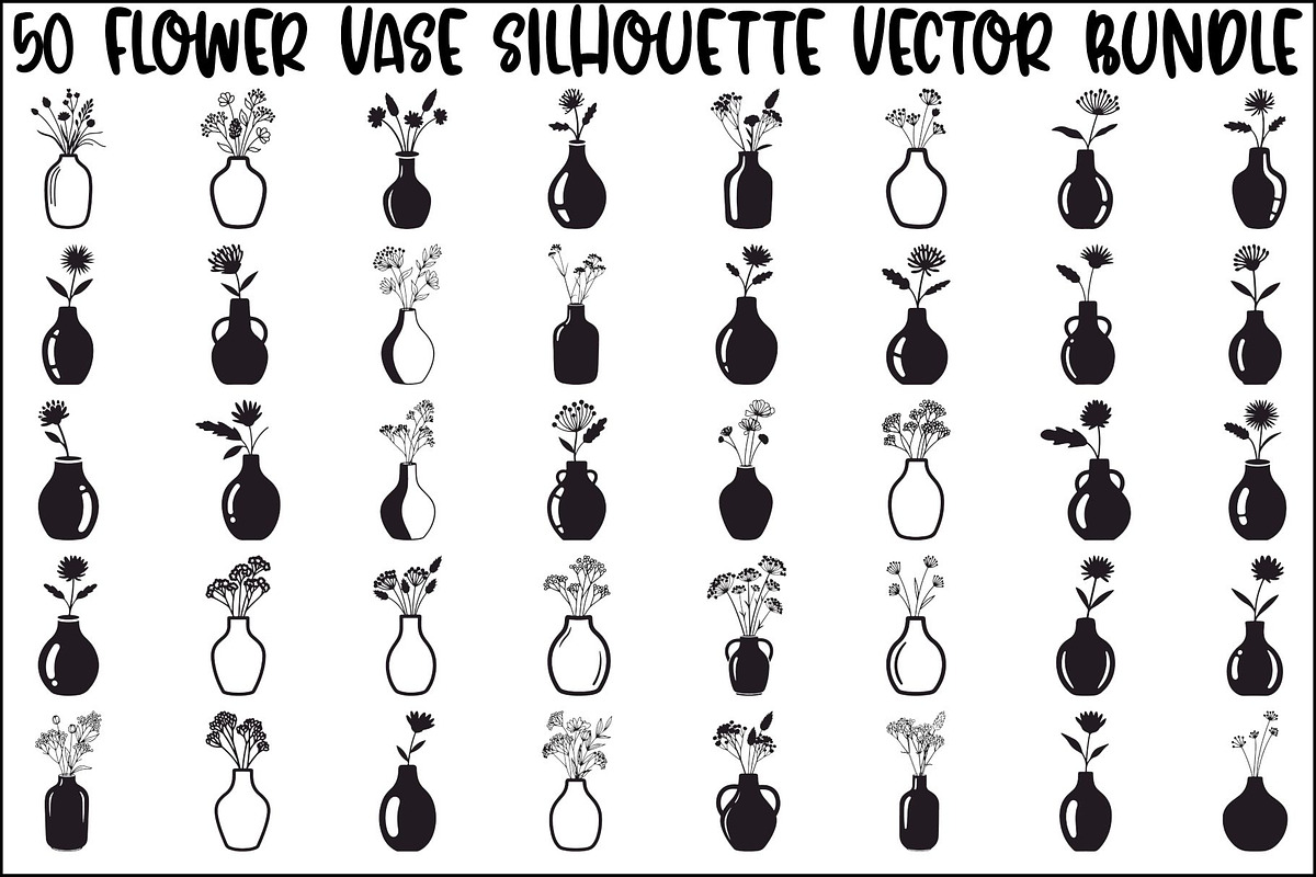 Flower Vase Silhouette Vector Bundle, an Illustration by Designs_River (Photo 1 of 51)