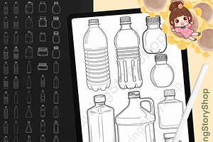 100 Procreate Bottle Brush Stamps, a Brush Add-On by DrawingStoryShop