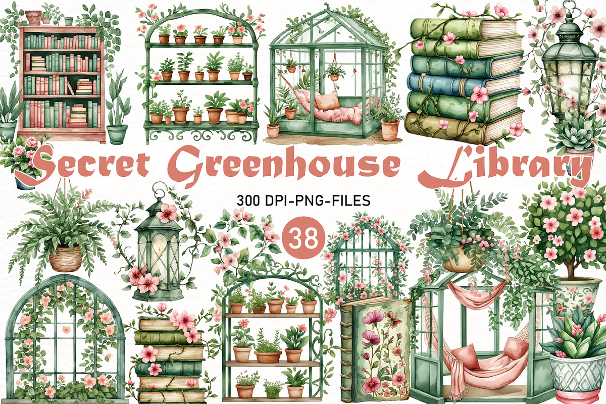 Watercolor Greenhouse PNG Bundle, a Seasonal Illustration by Designworld (Photo 1 of 9)