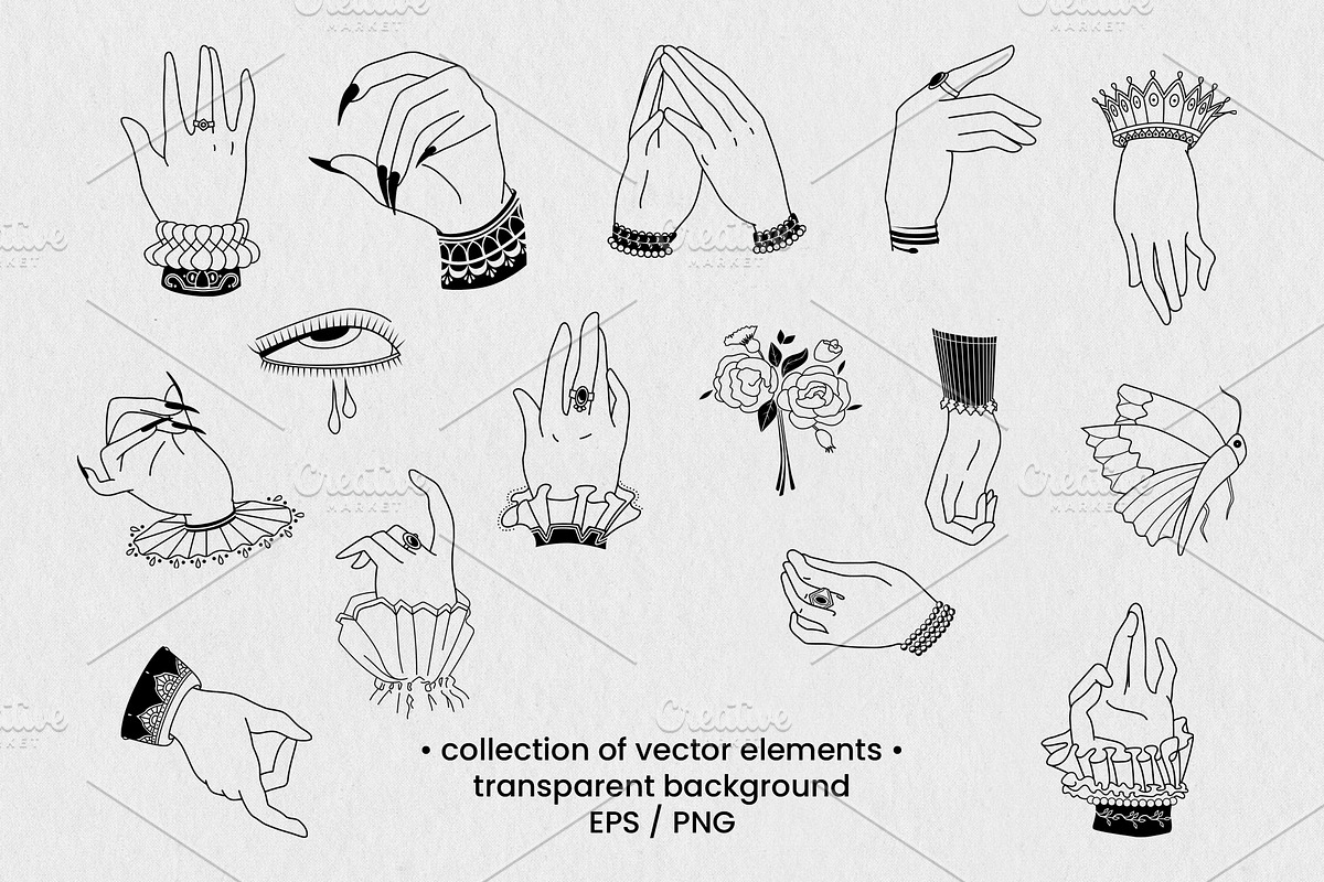 Elegant Hands Line Art Collection, an Object Graphic by foxsong (Photo 4 of 10)