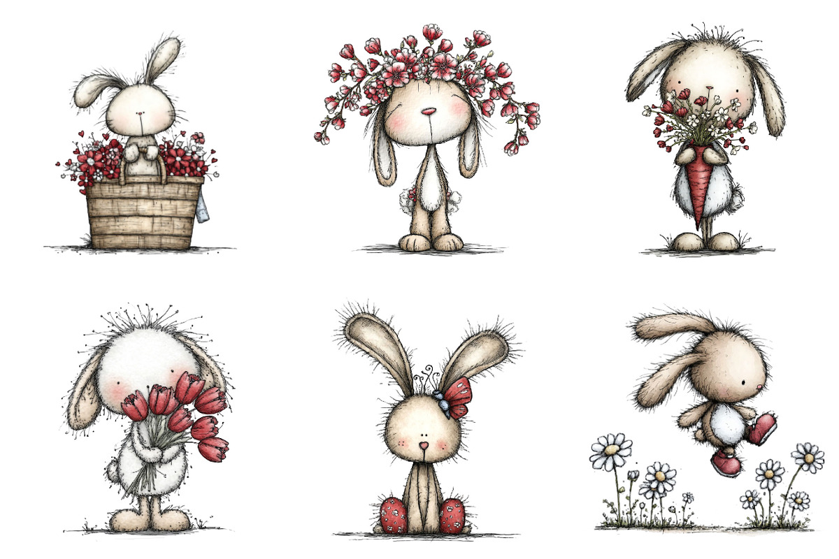 Whimsical Spring Bunny Clipart, an Animal Illustration by Designking (Photo 3 of 5)