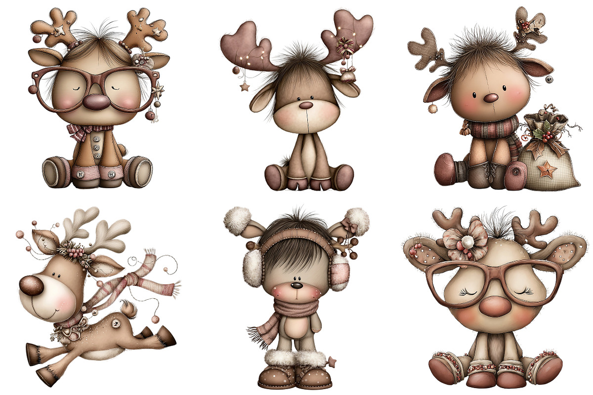 Quirky Christmas Reindeer Clipart, an Illustration by Craft Nest (Photo 7 of 11)