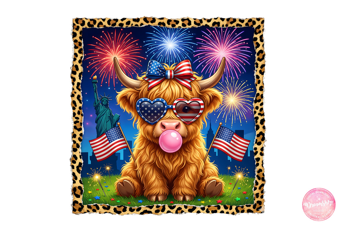 Hand Drawn 4th of July Highland Cow, an Illustration by CreationArt (Photo 5 of 6)