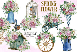 Watercolor spring flower bouquet