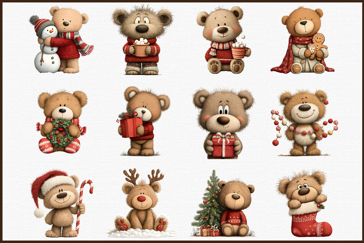 Christmas Teddy Bear Clipart, an Illustration by Sublimation Artist (Photo 3 of 6)