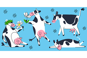 Cartoon adorable cow mascot set, an Animal Illustration by art PVP - market