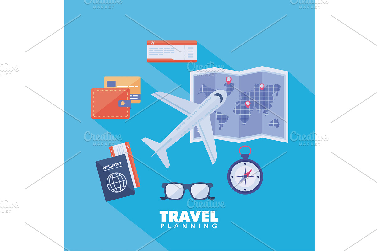 airplane and travel icons, an Object Illustration by studiogstock