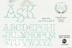 Teal crest monogram letters clip art