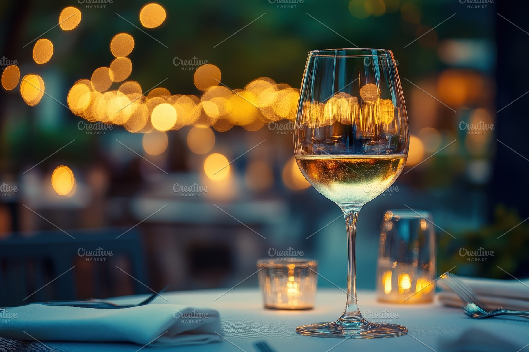 White wine sparkles in golden glow, a Photo by Pavel_design