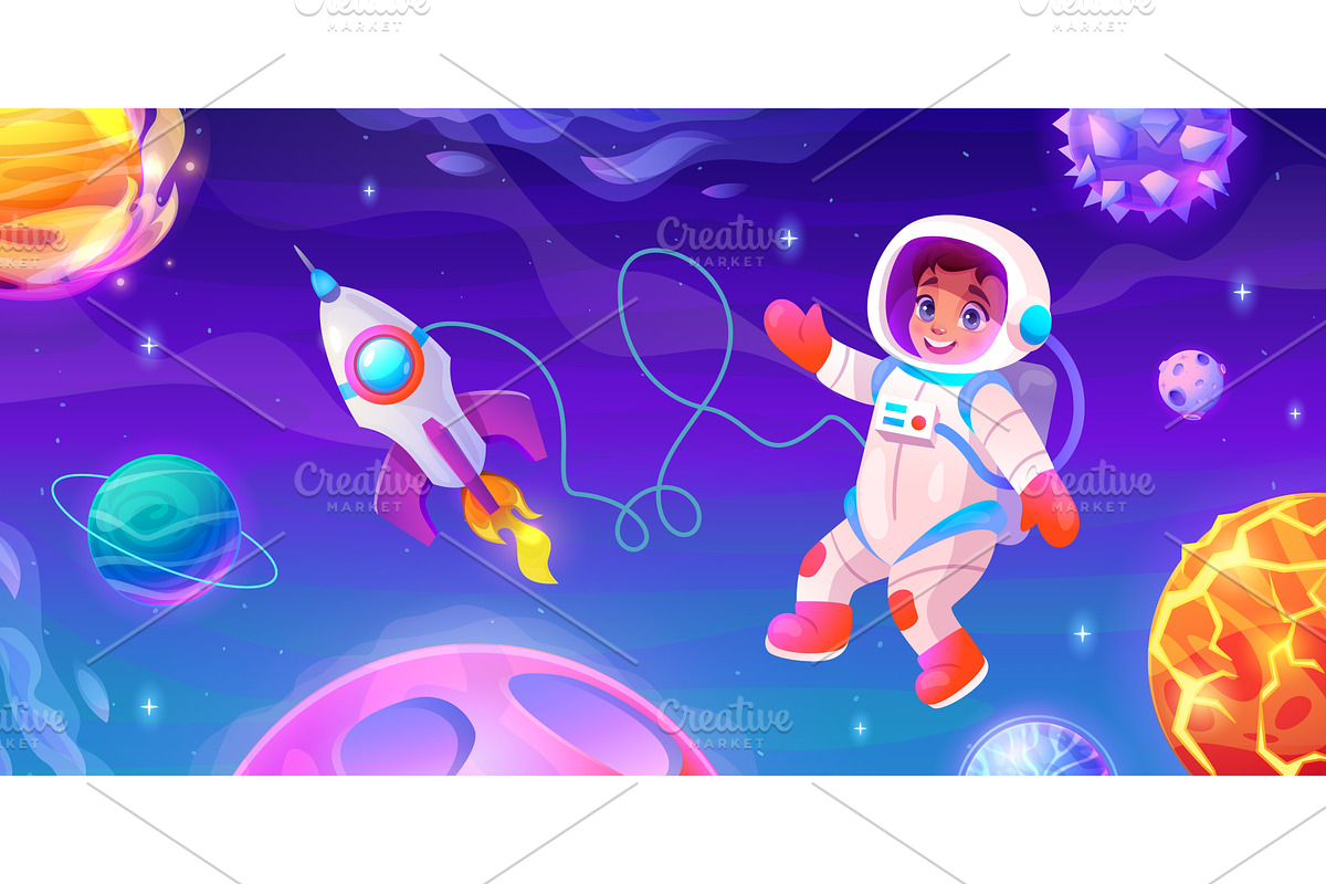 Kids astronauts outer space, an Education Illustration by Stock-Smart-Start