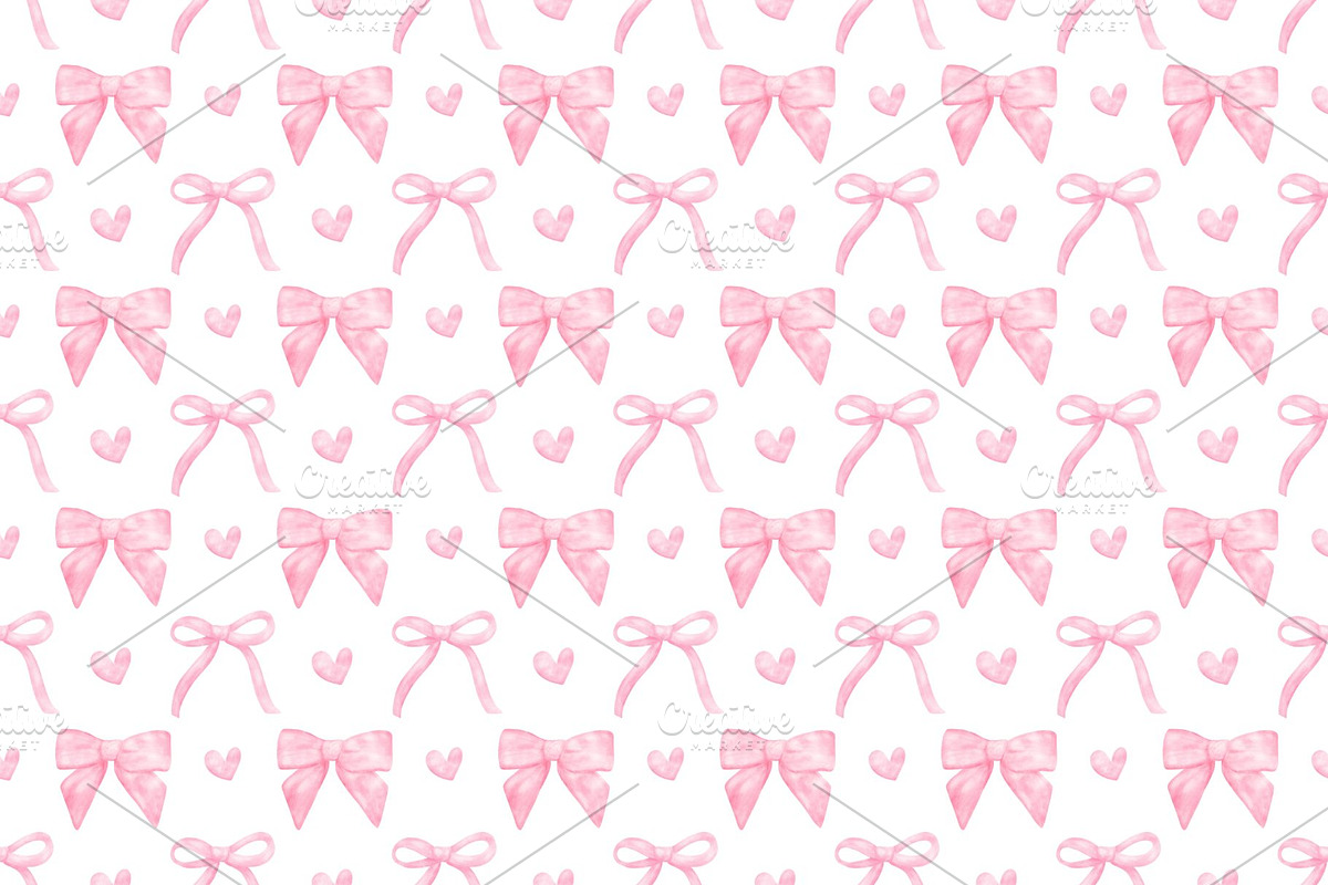 Pink Bows & Hearts Seamless Pattern, a Decorative Illustration by Stellalunarts (Photo 2 of 4)
