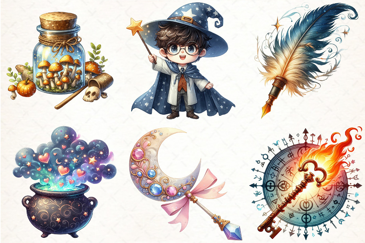 Cute Wizard School Clipart, an Illustration by Pixels.Craft (Photo 2 of 7)