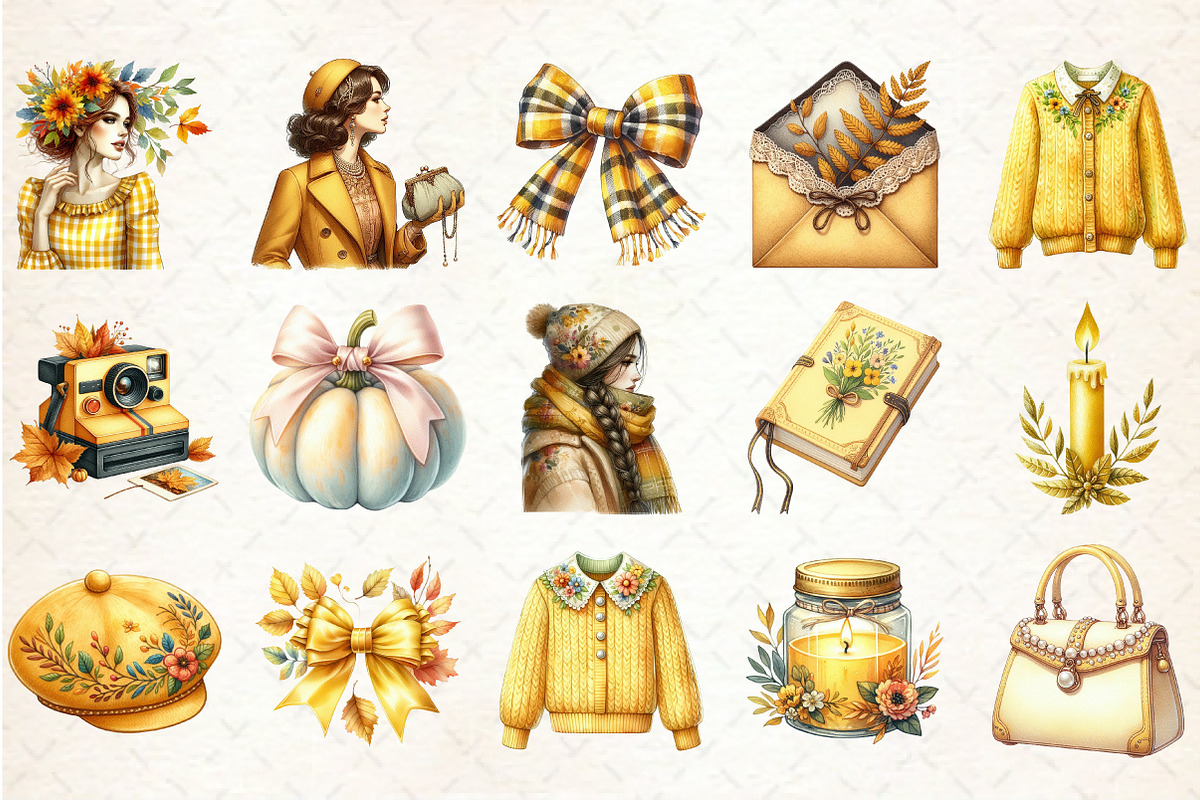Yellow Coquette Autumn Clipart, an Illustration by Rose Art (Photo 2 of 5)