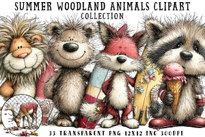 Summer Woodland Animals Clipart, an Illustration by OK Design