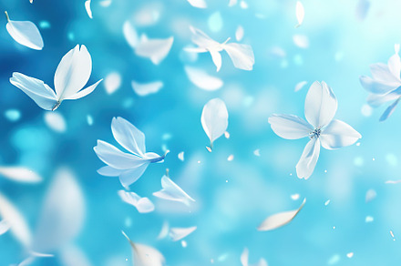 Beautiful white spring flower petals in air, a Background Photo by AlyaAnd