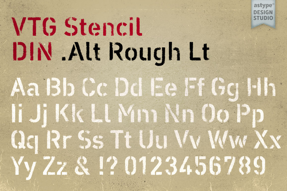 Vtg Stencil DIN - Alt Rough Lt, a Font by astype fonts (Photo 1 of 4)
