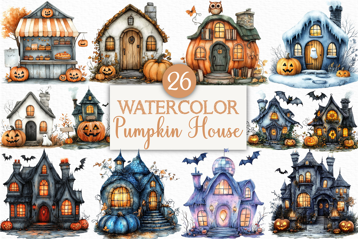 Halloween Pumpkin House Clipart, an Illustration by Craft Nest (Photo 1 of 6)