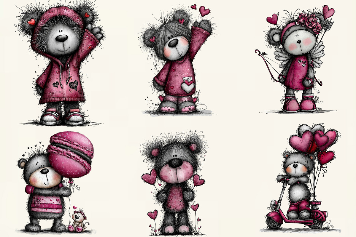 Quirky Teddy Bear Valentine Clipart, an Illustration by DreamCafeArt (Photo 4 of 6)