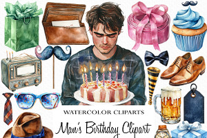 Watercolor Man’s Birthday Clipart, an Illustration by Craft Nest