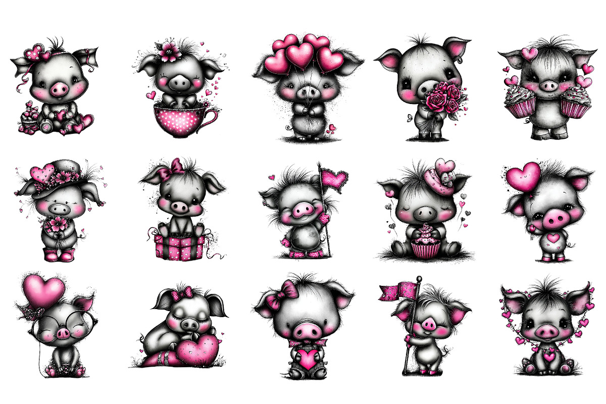 Valentine Pig, Cute Animal Clipart, an Illustration by DreamArtGraphic (Photo 2 of 4)