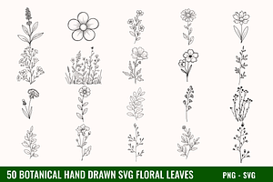 50 Hand Drawn SVG Floral Leaves