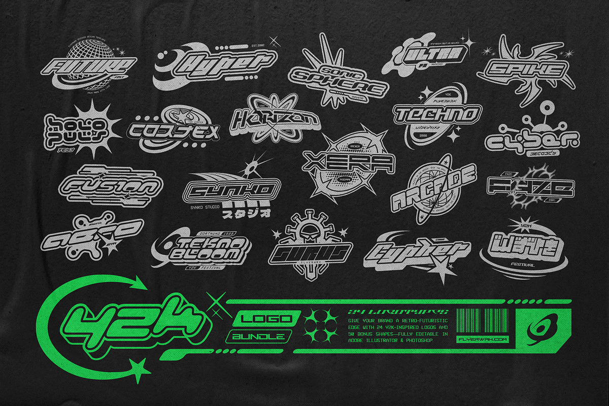 Y2K Logotype Bundle, a Branding & Logo Template by FLYERWRK (Photo 1 of 8)