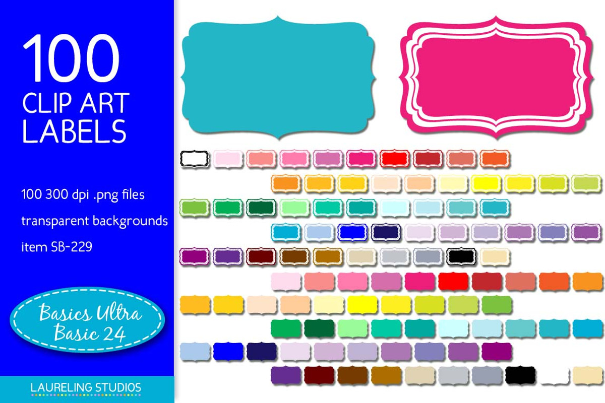 100 CLIP ART LABELS, an Illustration by Laureling Studios