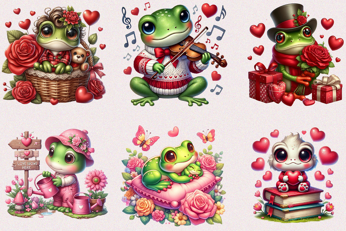 Valentine Cute Frog Clipart Bundle, a Seasonal Illustration by Craft Nest (Photo 2 of 5)
