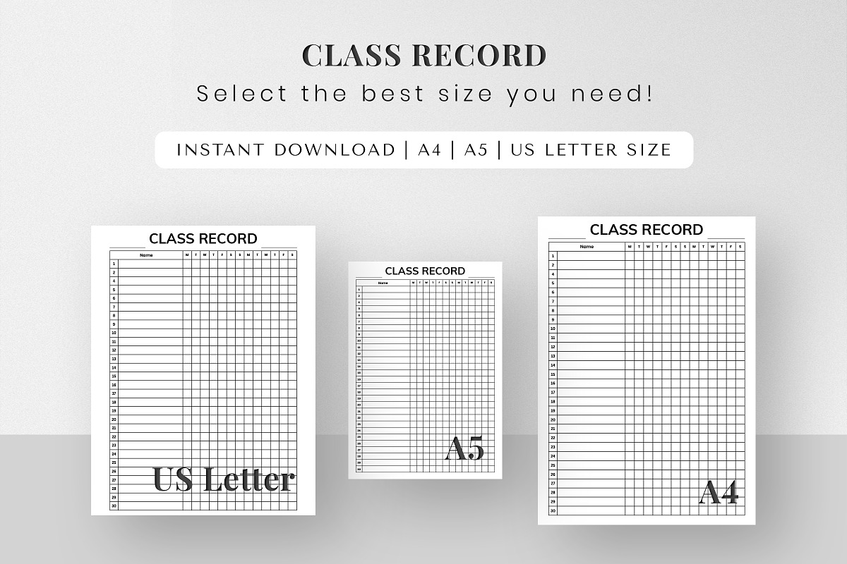 Class Record Printable, a Print Template by Snapybiz