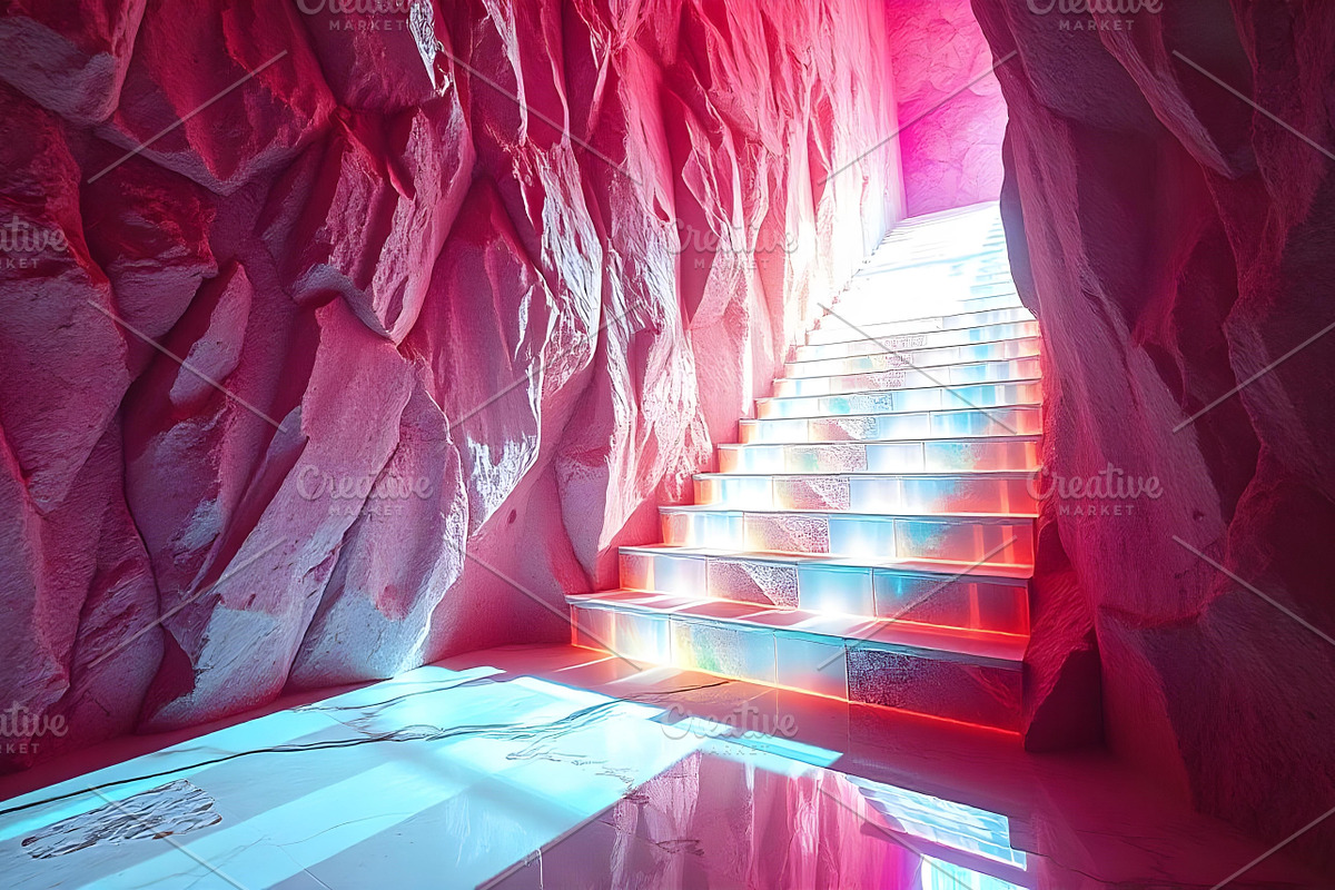Pink Crystal Cave Stairs Stock Photo, a Background Photo by Aura Canyon HQ (Photo 1 of 7)
