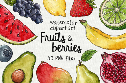 Fruits & berries watercolor clipart