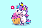Cute Unicorn Eating Cupcake Cartoon, an Animal Illustration by Catalyst Labs (Thumbnail 1 of 3)