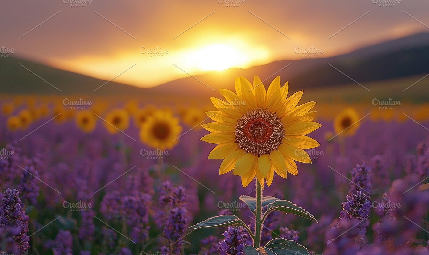 Closeup of a sunflower in full bloom at sunset in a vibrant fiel, a Nature Photo by José Manuel Gelpi