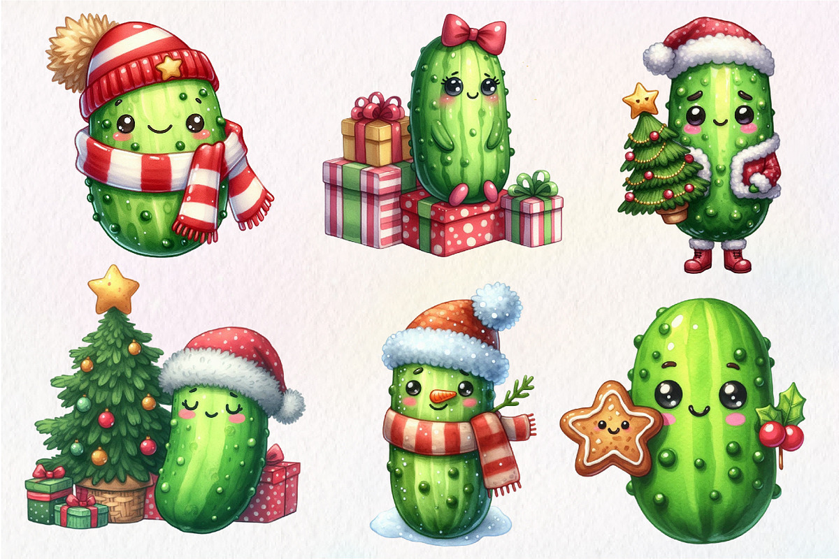 Christmas Kawaii Pickles Clipart, an Illustration by Dream Creation (Photo 2 of 7)