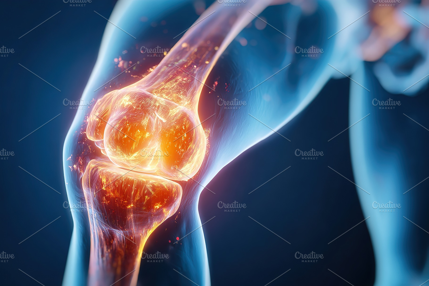 Detailed view of a human knee showing advanced joint degeneration and inflammat, a Health & Medical Photo by AlyaAnd
