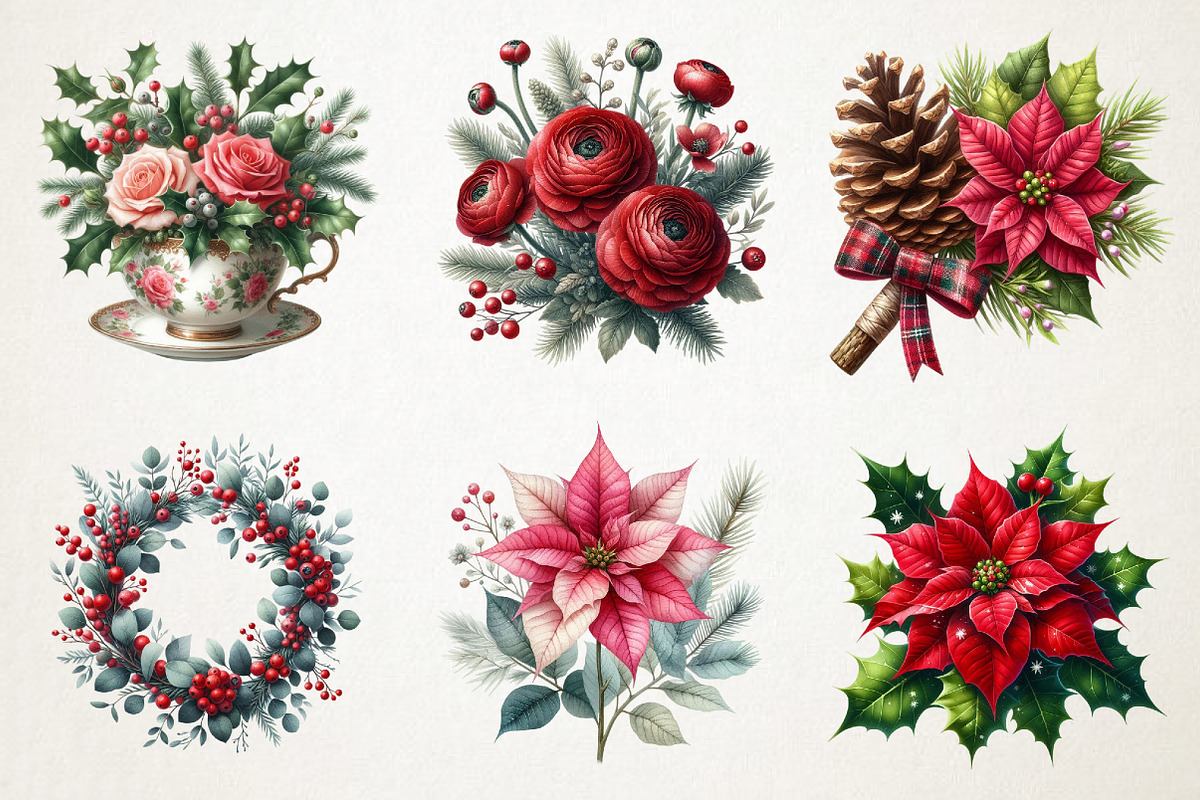 Christmas Flowers Clipart, an Illustration by RobertsArt (Photo 6 of 7)