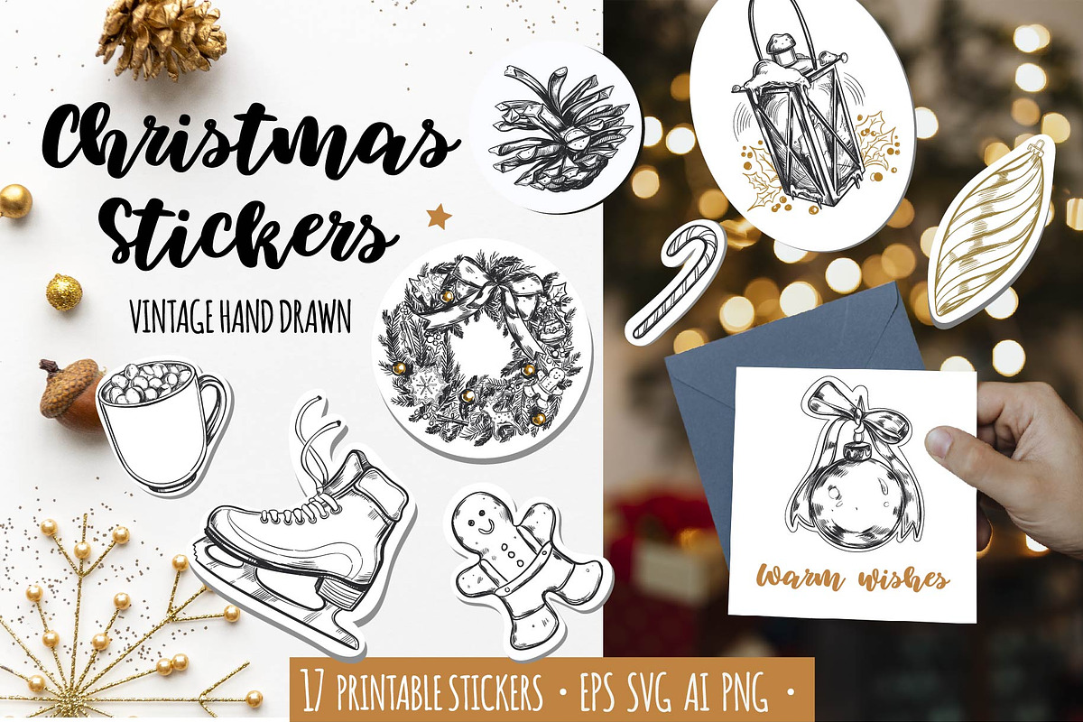 Christmas vintage stickers bundle, an Illustration by Wild Muse (Photo 1 of 4)