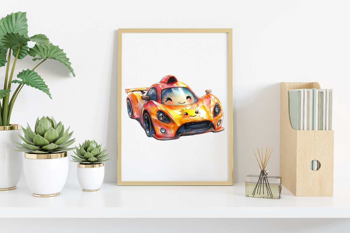 Watercolor Kawaii Race Car Clipart, an Illustration by Canvas Craft (Photo 6 of 8)