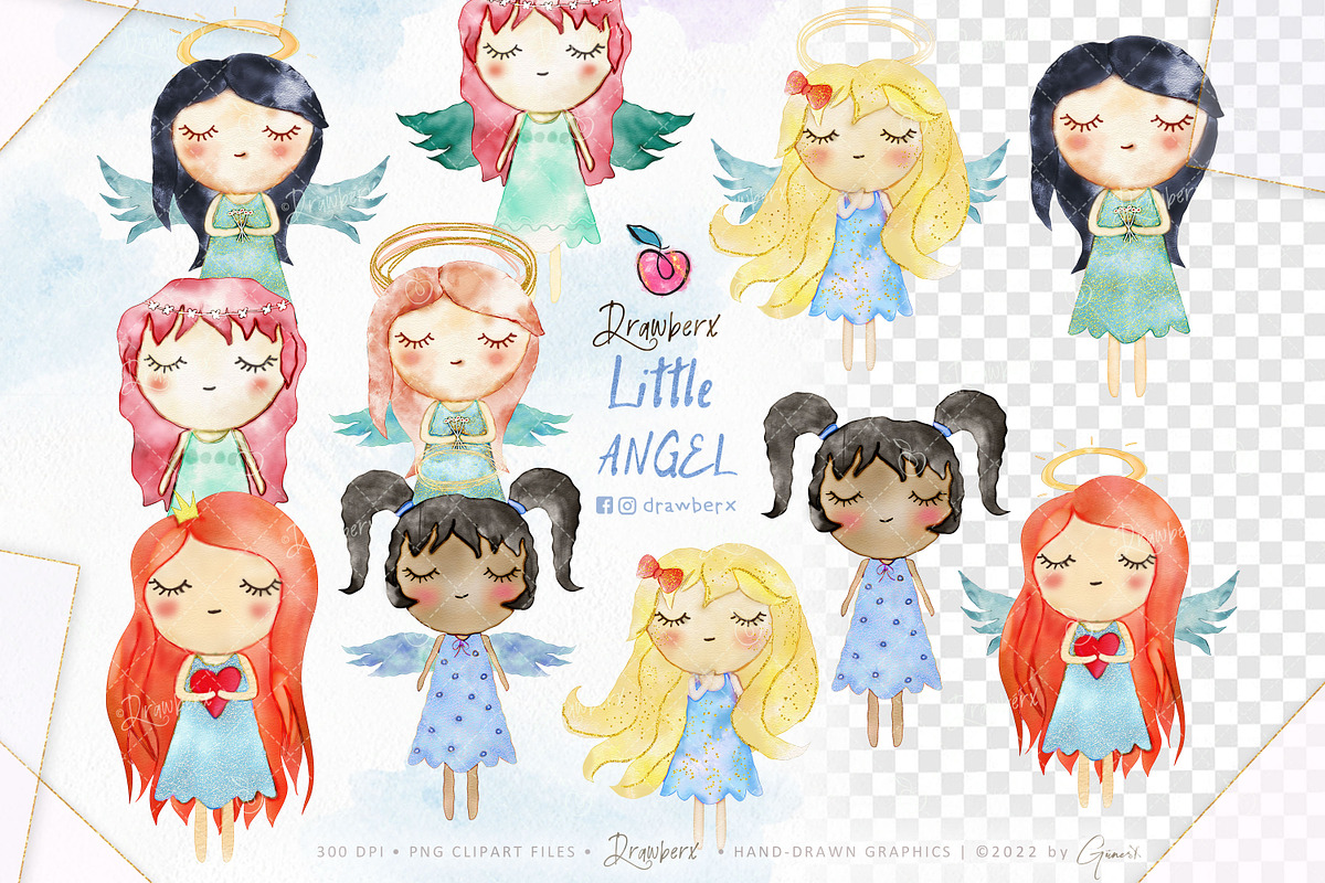 Baby Girl, Watercolor Angels png 030, an Illustration by Drawberx (Photo 4 of 9)