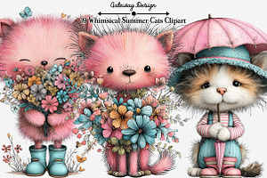 Whimsical Summer Cats Clipart, an Illustration by GatewayDesign