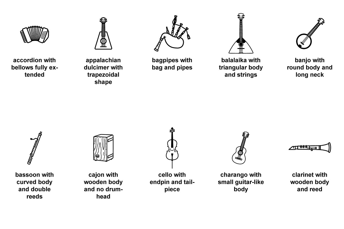 folk musical instruments Icon Set, an Outline Icon by Nurlan's shop (Photo 2 of 6)