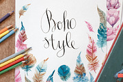 Watercolor feather and flowers, a Texture Illustration by katyabuslaeva (Thumbnail 1 of 4)