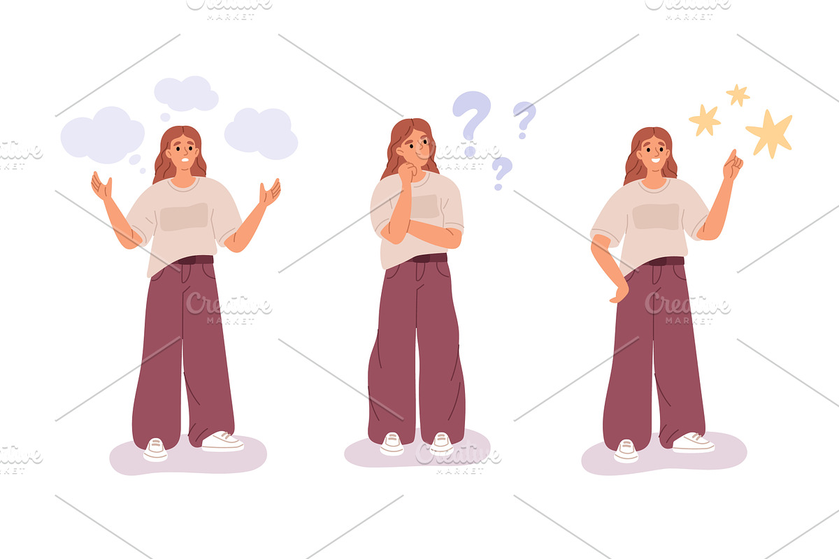 Thoughtful girl solves problem, a Person Illustration by YummyBuum