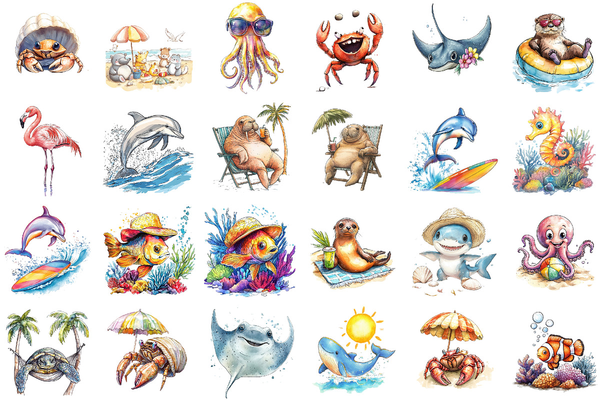 Summer Beach Animals Clipart Summer, an Illustration by Sublimation Artist (Photo 2 of 6)